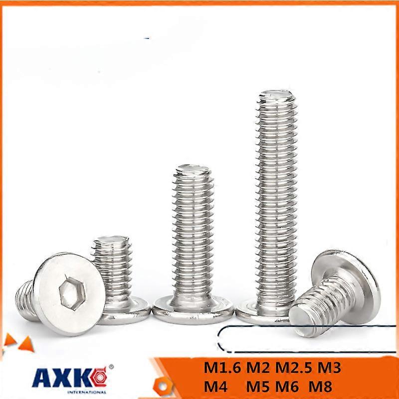 5/10/20/50X CM M1.6 M2 M2.5 M3 M4 M5 M6 M8 A2 304 Stainless Steel Hex Hexagon Socket Ultra Thin Super Flat Wafer Head Screw Bolt