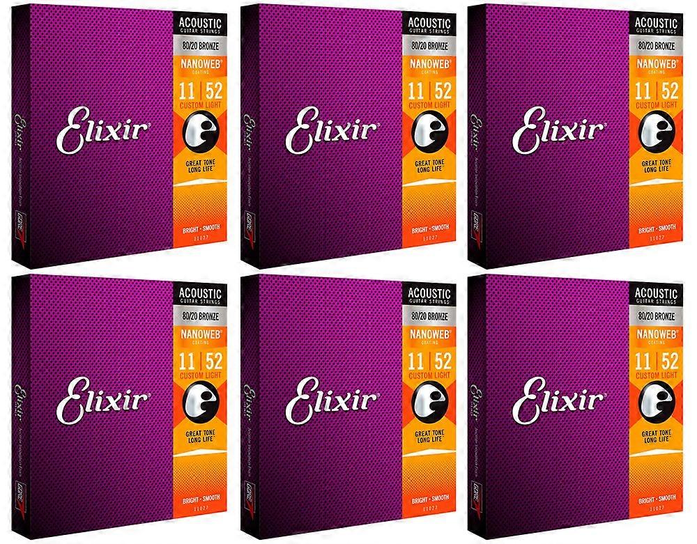 Elixir Nanoweb 11027 Coating 80/20 Bronze Acoustic Guitar Strings Custom Light 011-052