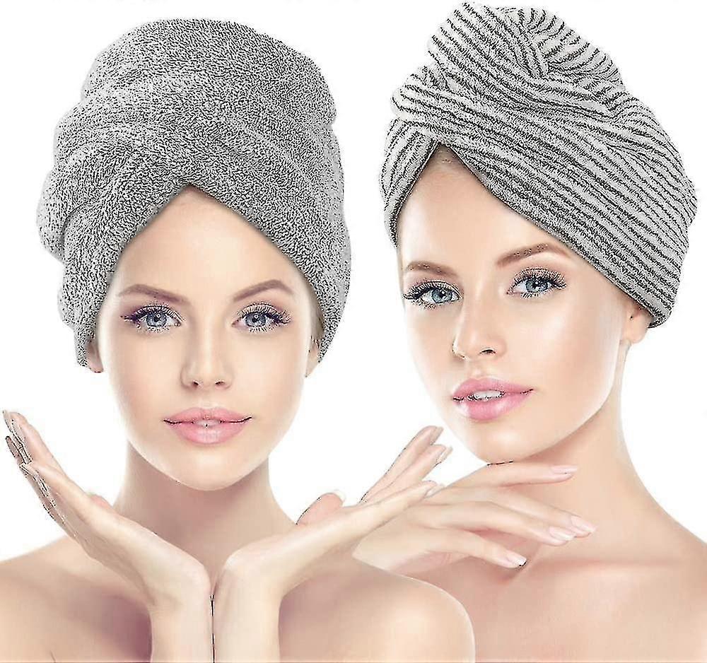 2 Pack Absorbent Microfibre H Towel Turban With Button