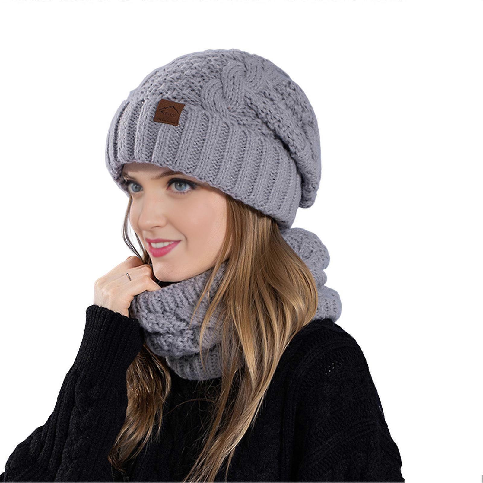 2 Pcs/Set Lady Winter Scarf Hat Set Thick Knit Windproof Keep Warm Ear Protection Elastic Baggy Cap Outdoor School Commuting Beanie Neck Warmer