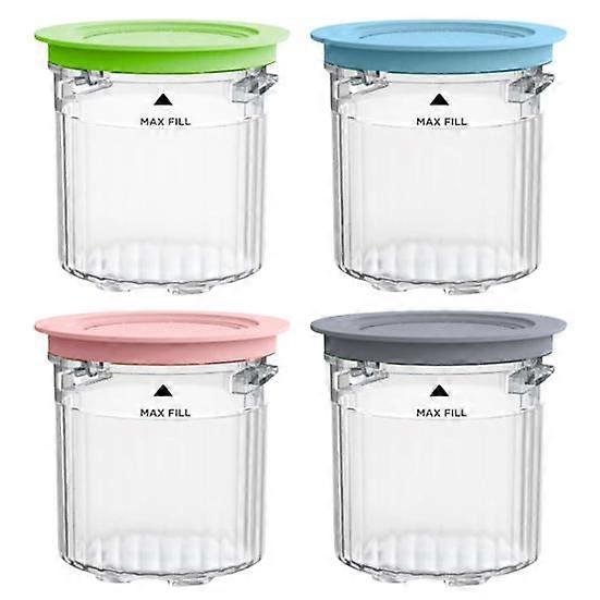 4 Pack 16oz Pints Replacement Ice Cream Cup BPA-Free Durable Color-Coded Lids Leak-proof Ice Cream Containers for Ninja Creami Breeze NC100/NC200