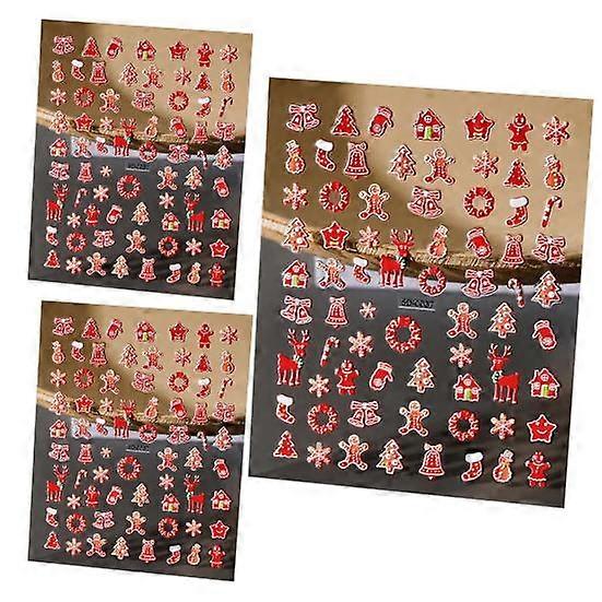 3 Sheet of Claus 5D Snowman Nail Art Stickers Christmas Santa Elk Pattern Self-adhesive