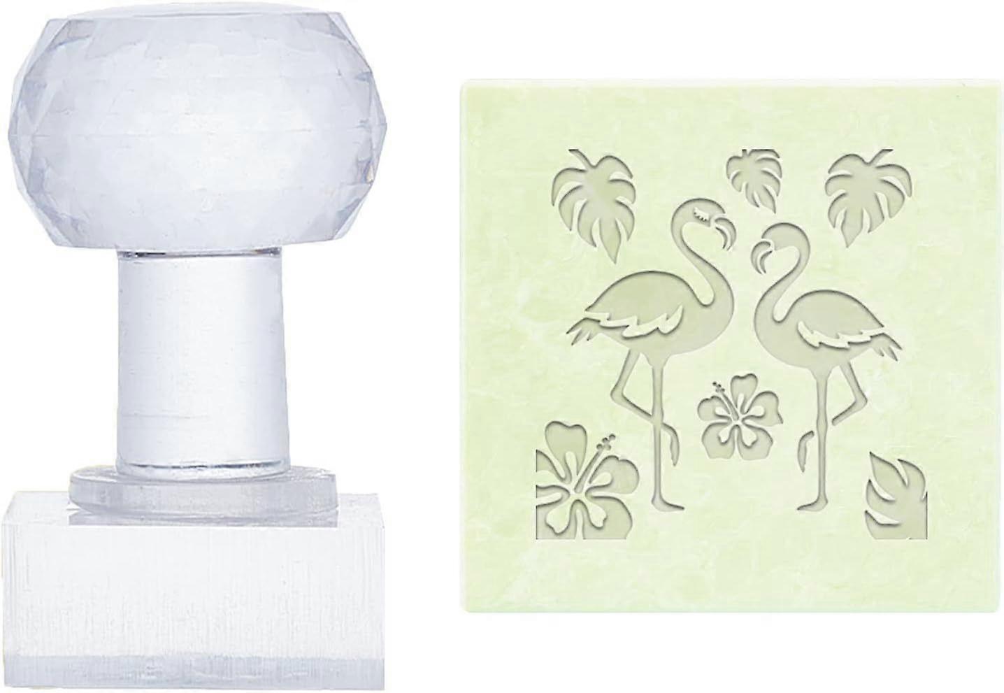 Soap Stamp Flamingo Pattern Stamping Mould Imprint Stamp 0.7 Inch Square Flower Leaf Soap Chapter Soap Stamp with Handle for DIY Handmade Soap Envelop