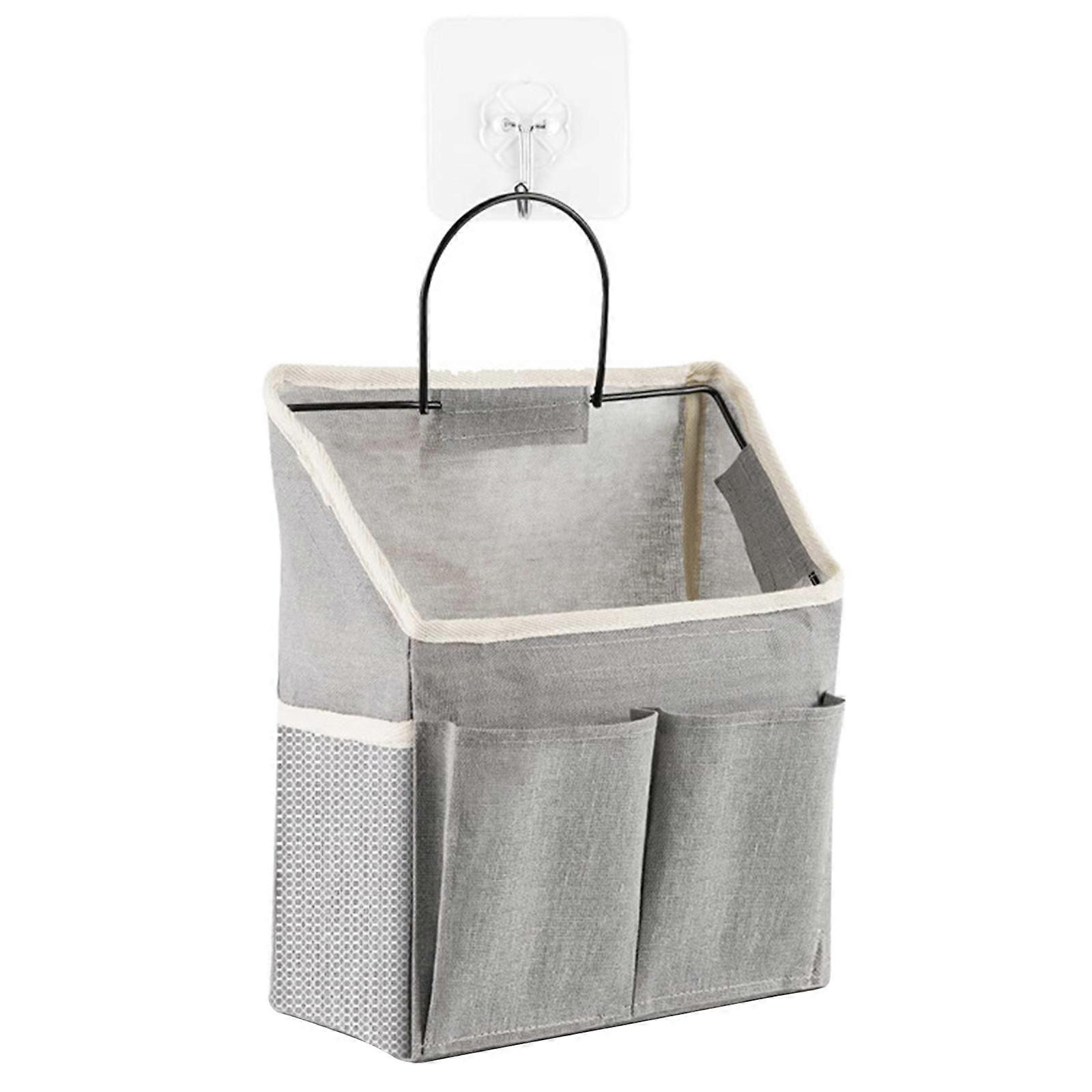 Multifunctional Wall Mounted Pocket Storage Organizer Basket Wall Hanging Storage Bag with Sticky Hook for Bedroom Door  grey