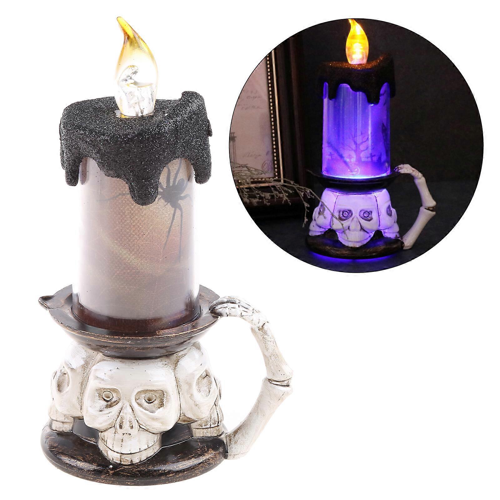 Halloween LED Lâmpada de vela eletrônica com abóbora Caveira Suporte sem chama Bateria operada Lâmpada de castiçal Decoração