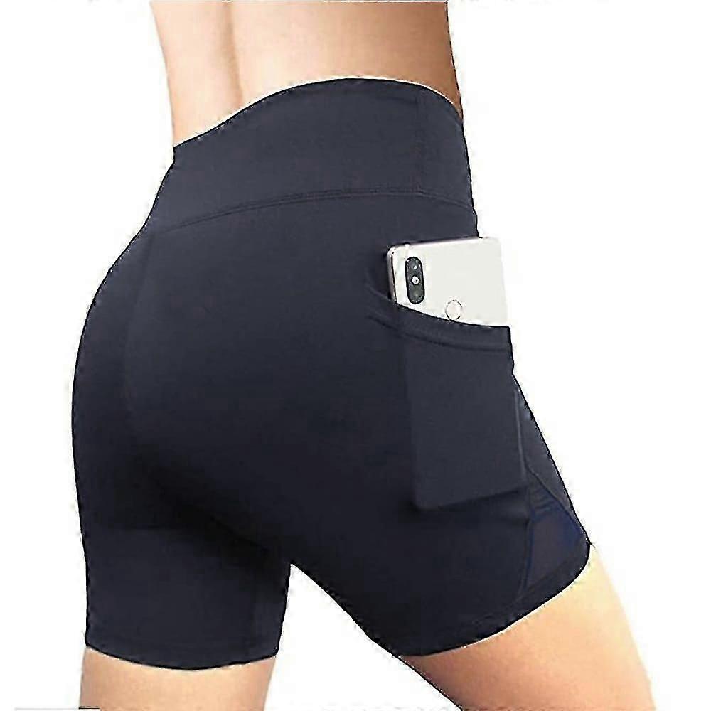 Women's Wide Band Waist Sports Shorts With Phone Pocket Solid Colored High Waist Elastic Yoga Running Bottom Pants