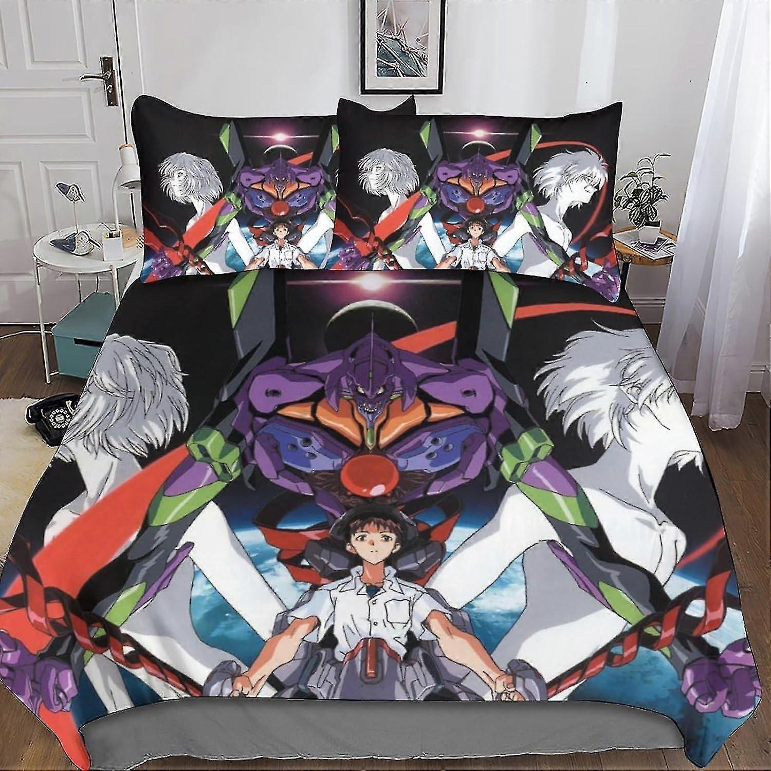 Entemah NEON GENESIS EVANGELION Conjunto de Cama 3D Conjunto de Capa de Edredão Soft Microfibra EVA Capa de Colcha com 