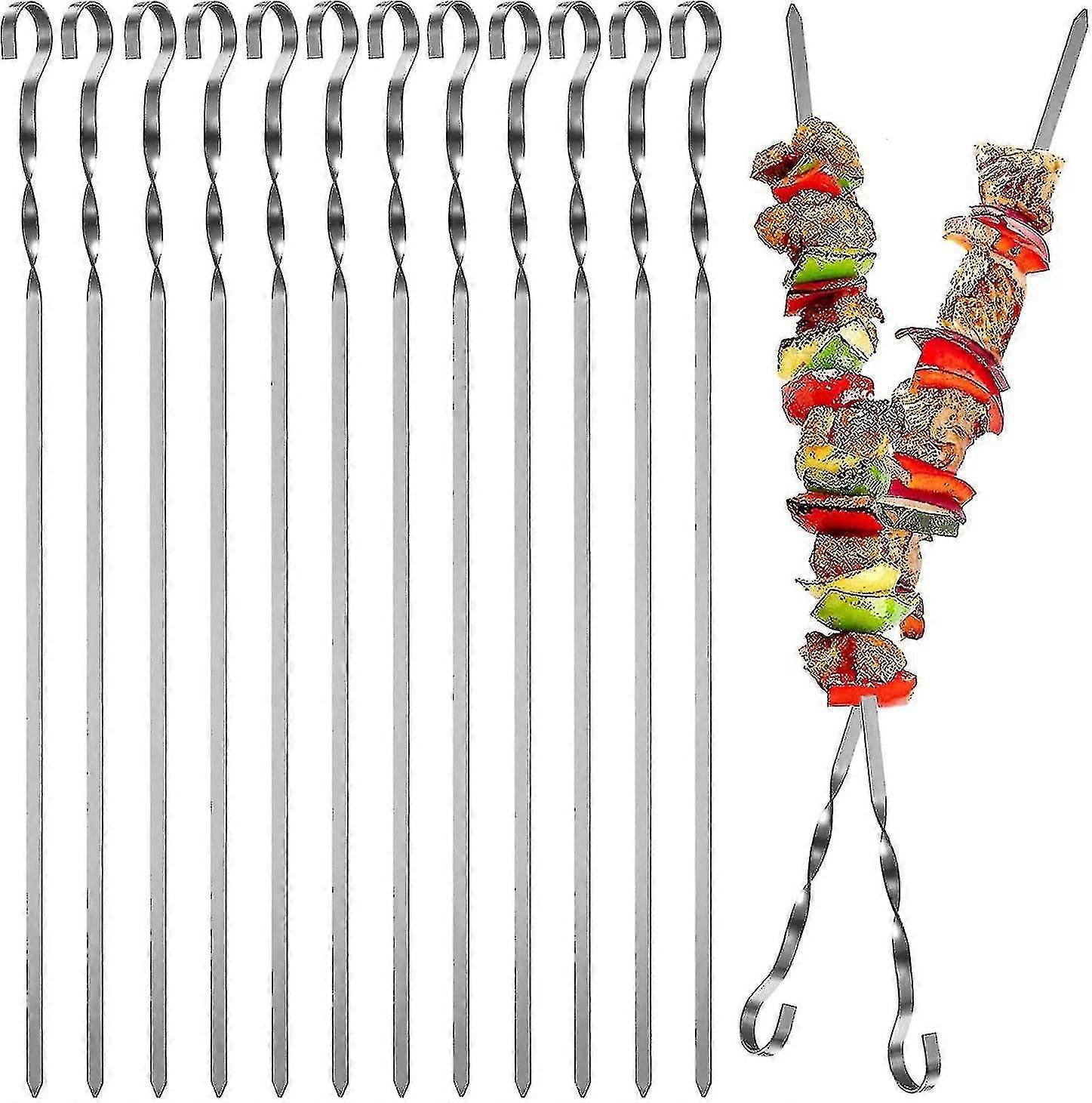 20 stk / 12 stk Kabob spyd, flat metall grillspyd rustfritt stål pinner gjenbrukbare tw