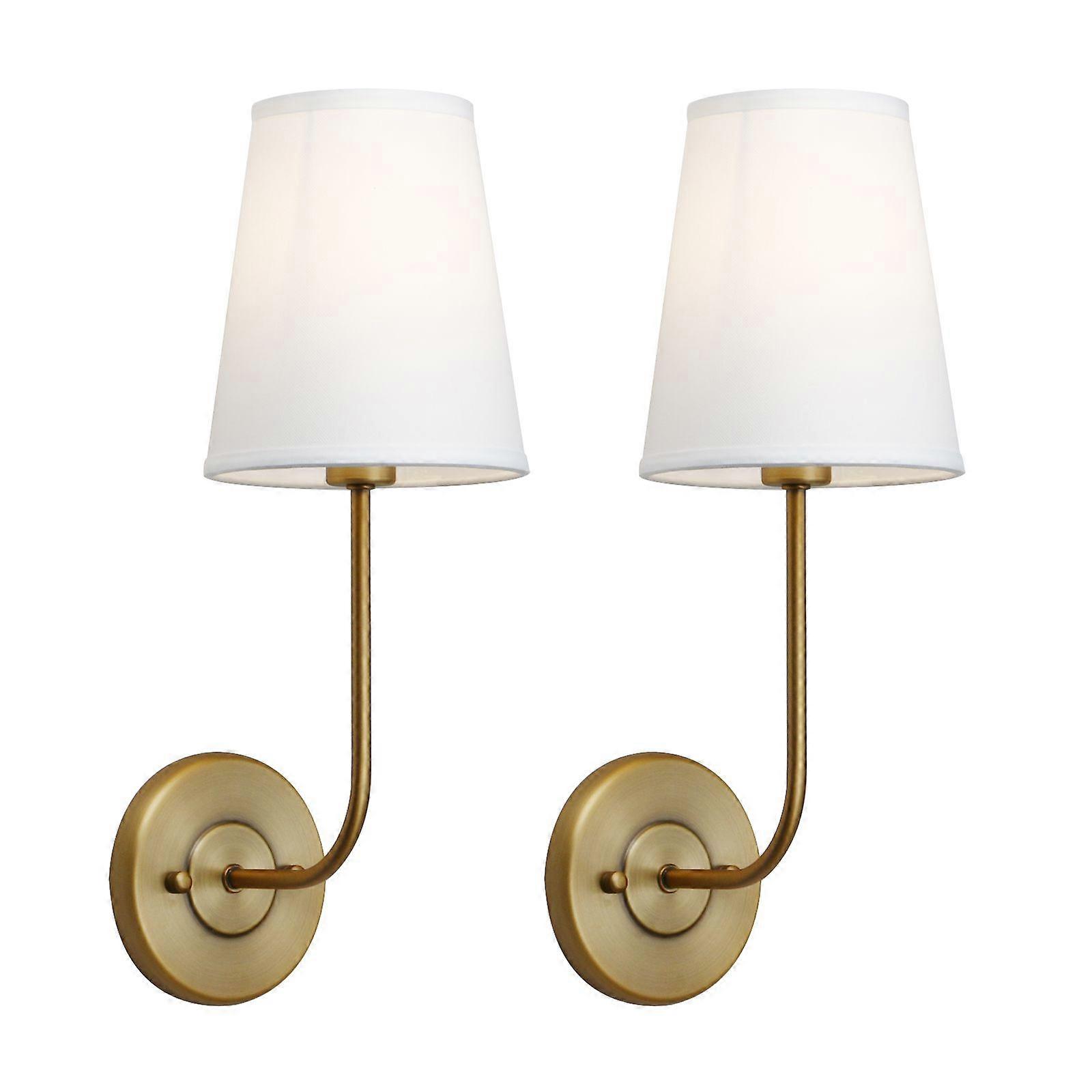 Phansthy Set Of 2 Classic Country Industrial Wall Light With Flared Funnel White Fabric Shade Bedroom Bedside Reading Light