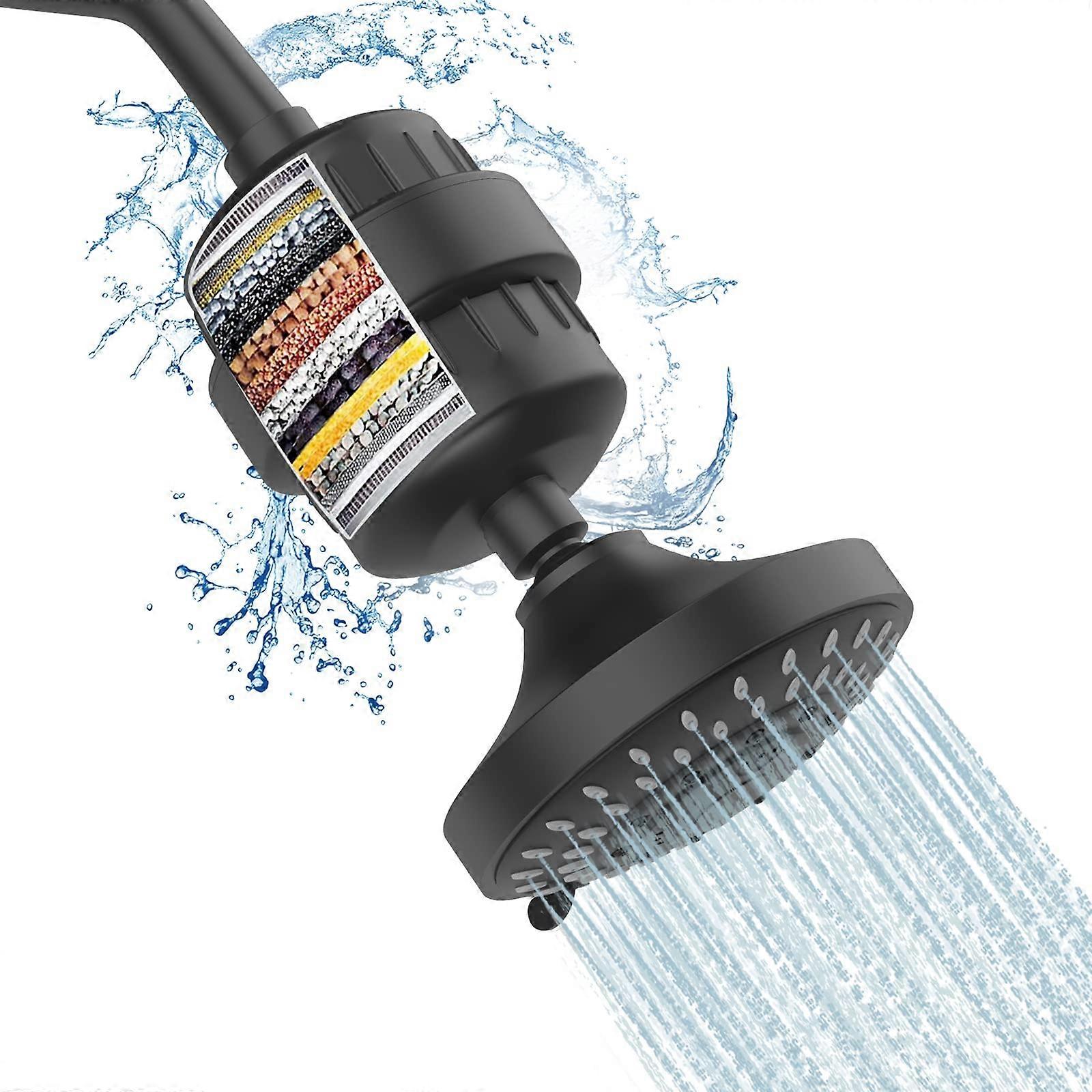 High pressure shower head and shower filter combo for hard water to remove chlorine and harmful substances