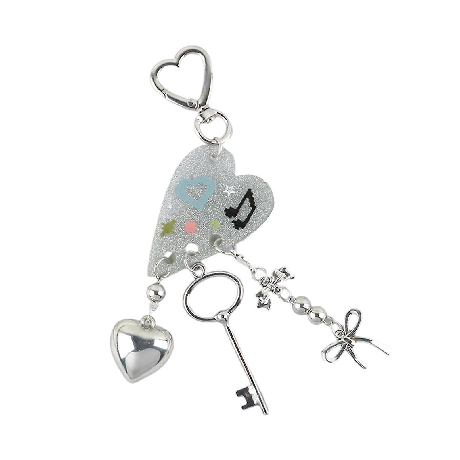 Heart Keychain Sweet Girl Keyring Trendy Women Key Holder Acrylic Texture Suitable for Various Styles and Occasions Silver