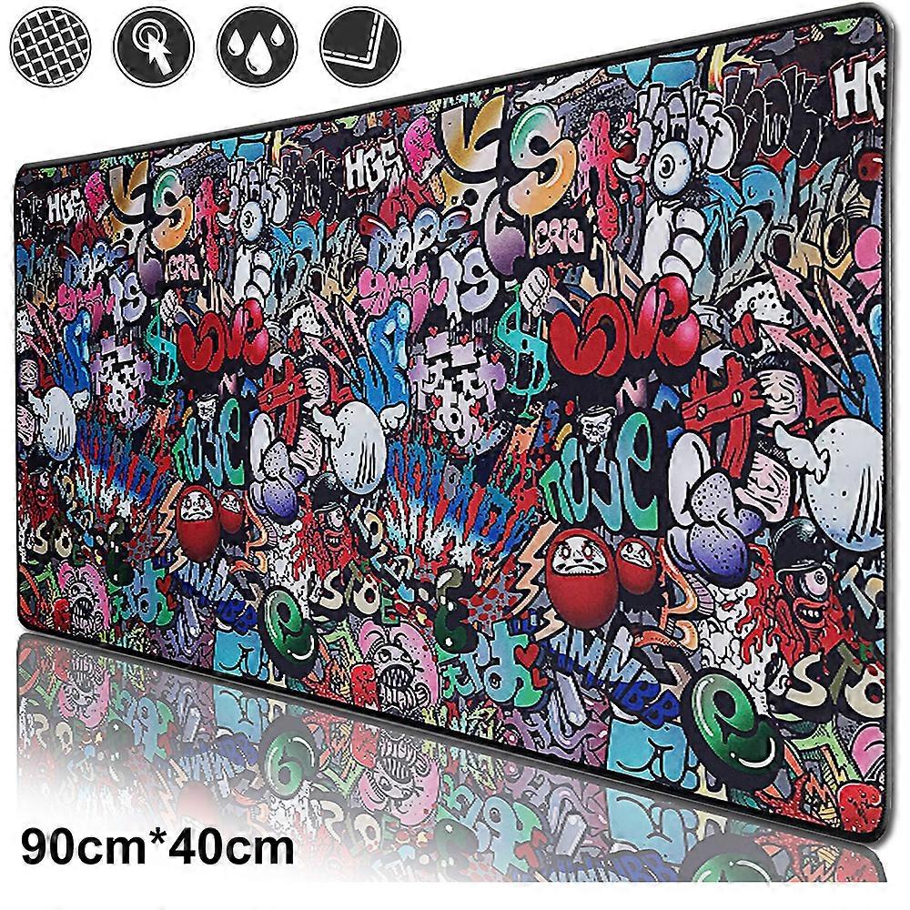 Gaming Mouse Pad, Stitched Edges, Comfortable Lycra Surface, Water Resistant Coating, Doodle Pattern, 900*400mm