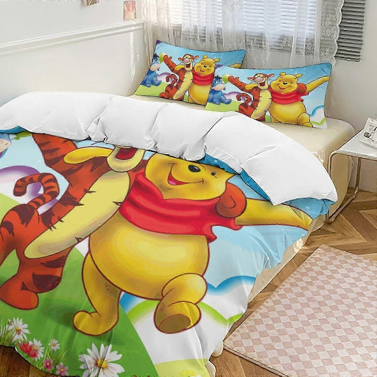 o2438 Bed Sheets Winnie The Pooh3-Piece Twin Bed Set - Includes Single Comforter And Pillowcases Bedding - Fade Resistant Microfiber - Winnie The Poo