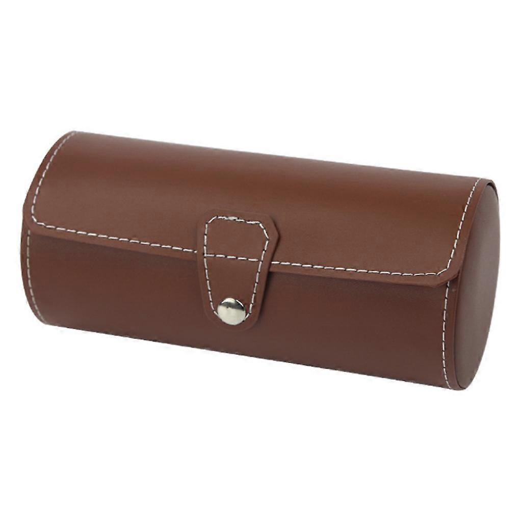 Oval Watch for Case for Men - Three Watches Travel Snap Button for Case - Storage Organizer Display for Grey Blue Watch  Brown