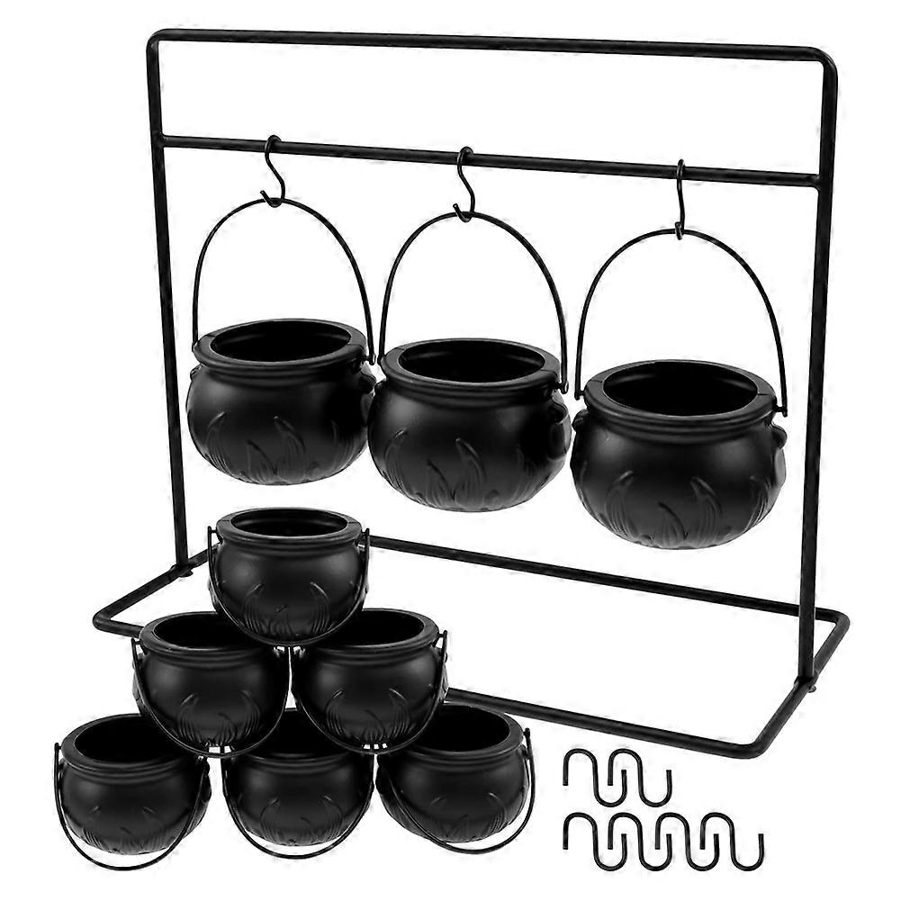 Halloween Cauldron Decor,9pcs Cauldron Pot, Witches Cauldron Serving Bowls on Rack, Halloween Candy