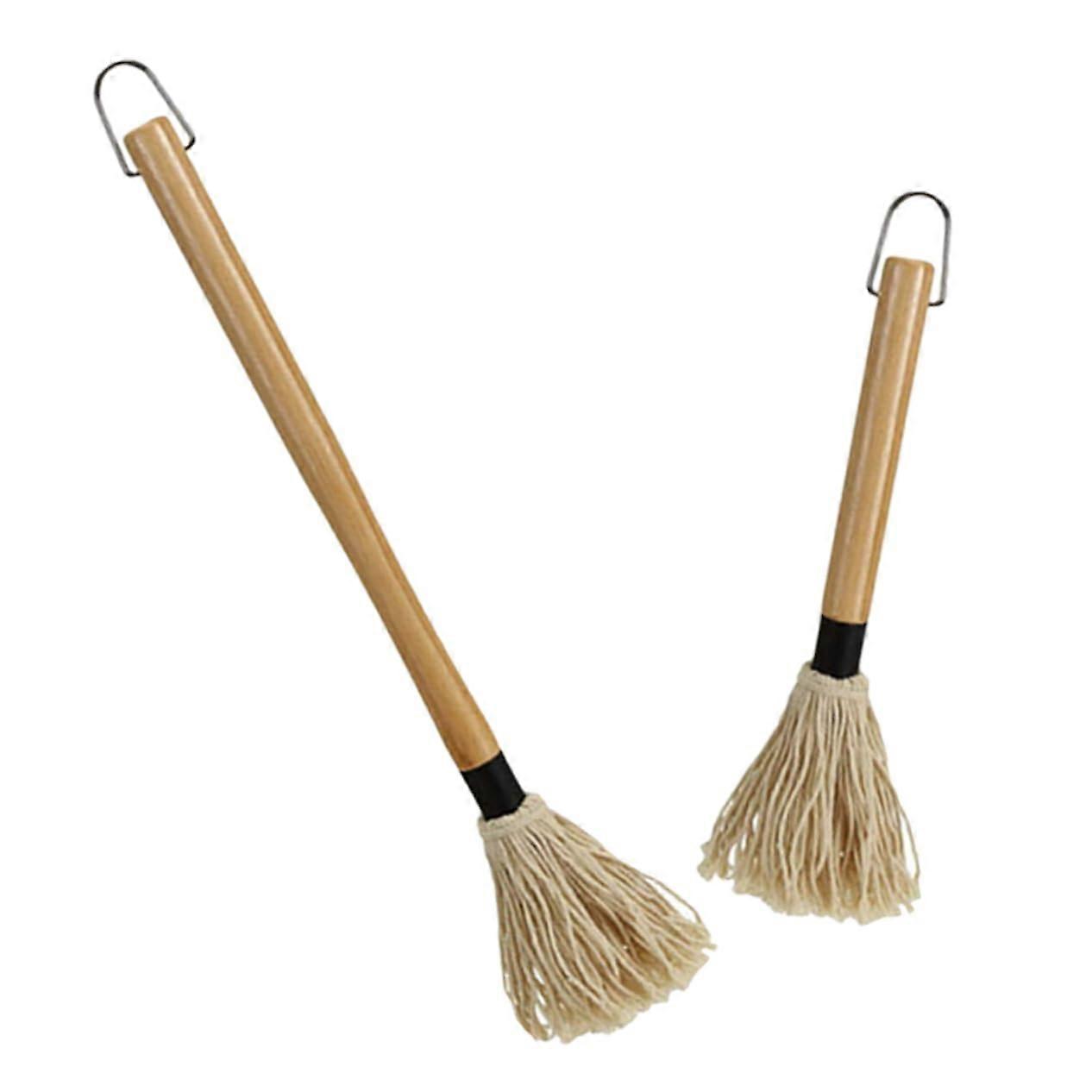 Bbq Mop Brush Set 2pcs - Wooden Handle Basting Mop for Grilling Ribs Chicken Pork with Easy Sauce Application