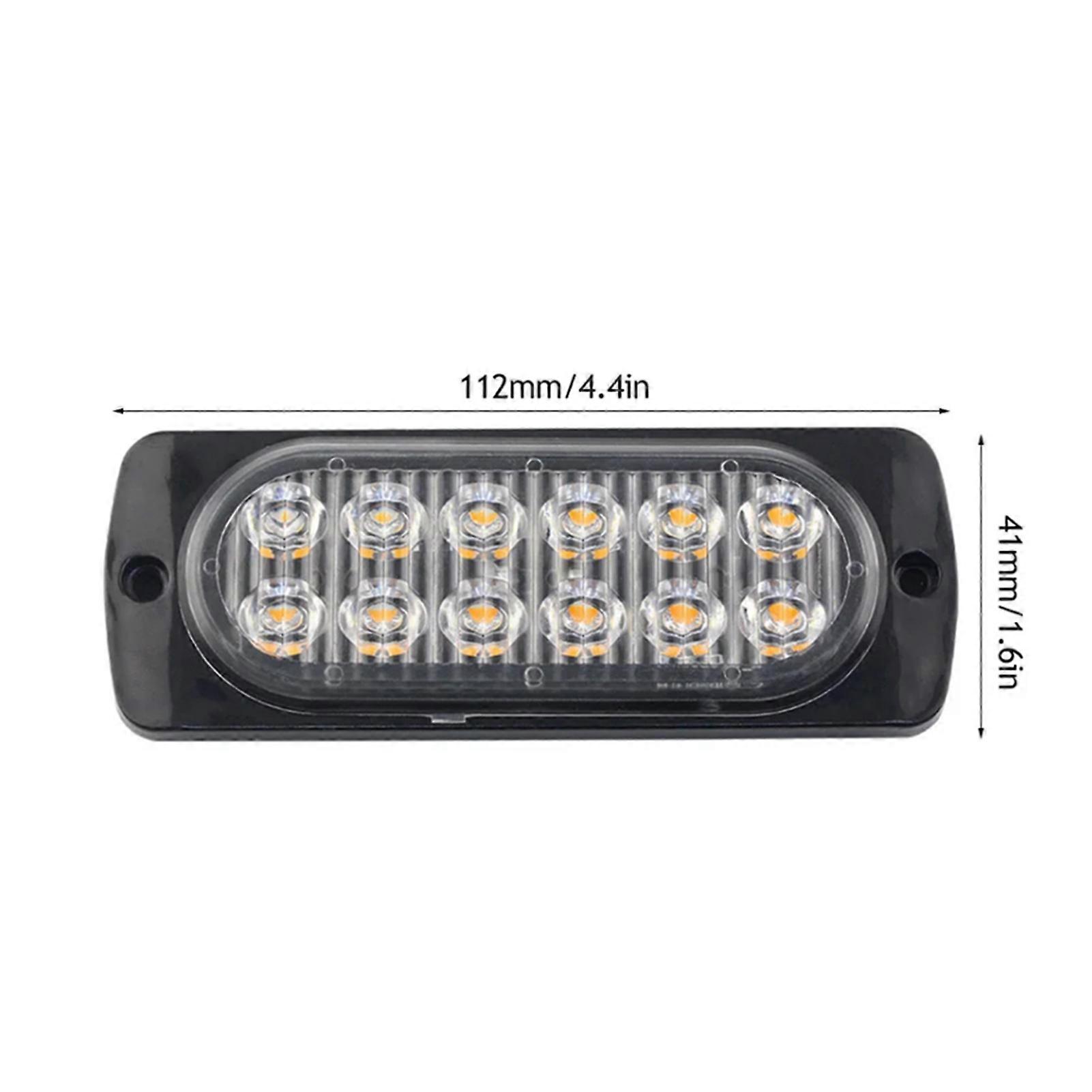 4PCS 12 Strobe LED White Light+Yellow Light Hazard Beacon Emergency Flashing Side Marker Light Bars Warning Signal Towing Truck Flashing Lamp