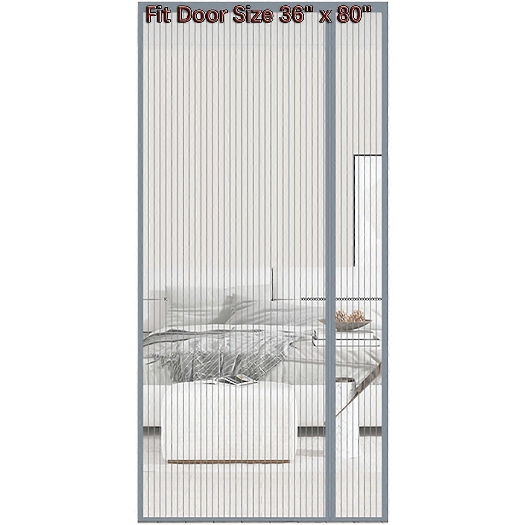 Magnetic Screen Door Fiberglass Mesh Fit Door Size 36x80In, Reversible Left Side Right Opening Grey Screen Mesh for Front Door Hands Free