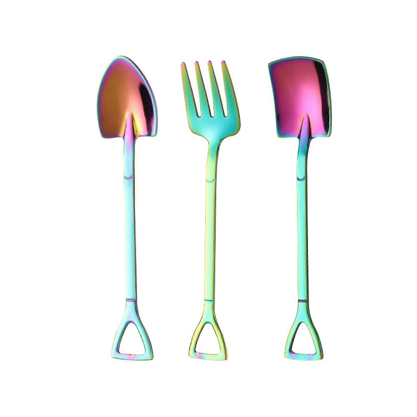 Set of 3 Steel Tea Spoon Small Household Ice Cream Spoons and Fruit Fork Watermelons Tablewares Set Kitchenwares