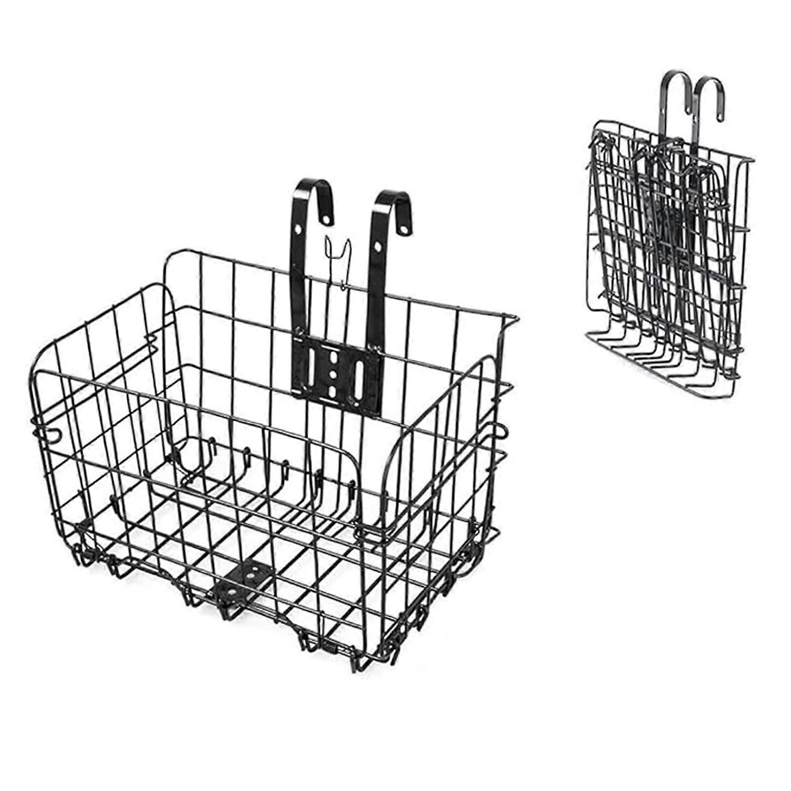 Folding Bicycle Basket, Removable and Rust-Proof, Steel and Plastic, Black, 36.3 kg Capacity, Front Handlebar or Rear Frame Compatible