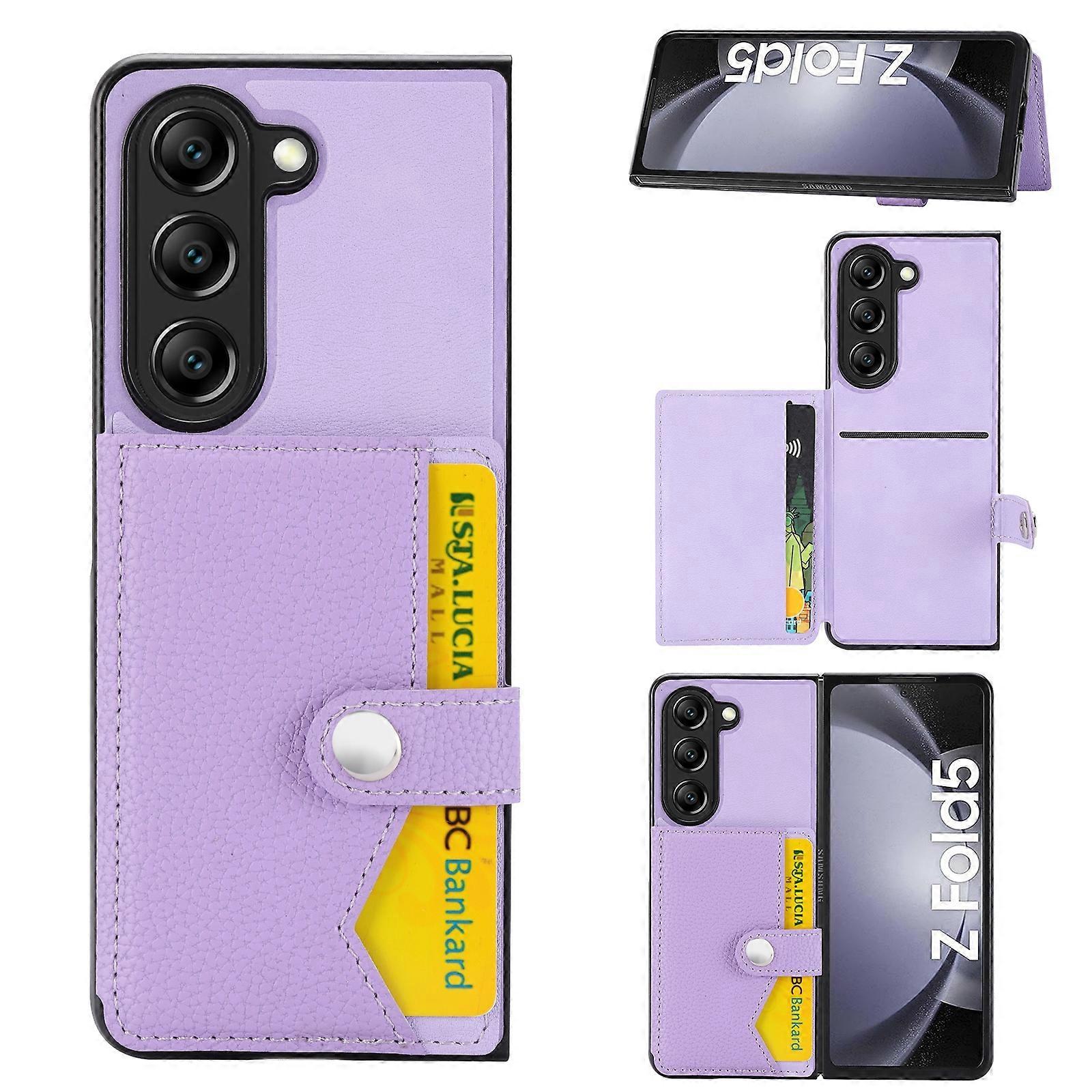 Litchi Pattern Single Button Card Holder Phone Case