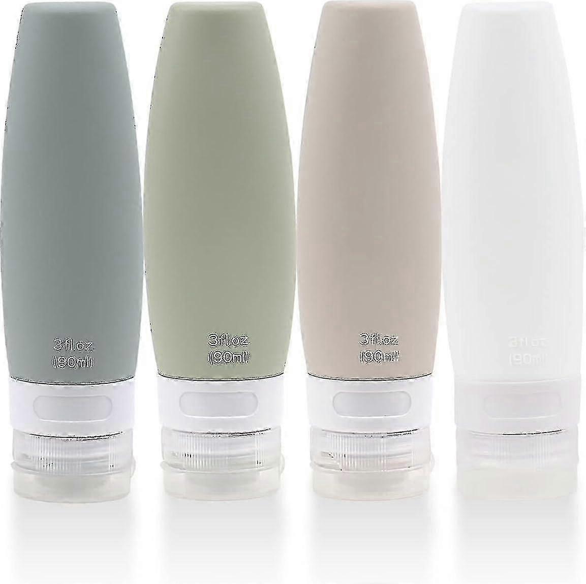 Garrafas de viagem de silicone - recipientes de higiene pessoal recarregáveis, conjunto de 4 pcs com saco de eva aprovado pela Tsa, à prova de vazamento espremido e garrafas de viagem portáteis conjunto F