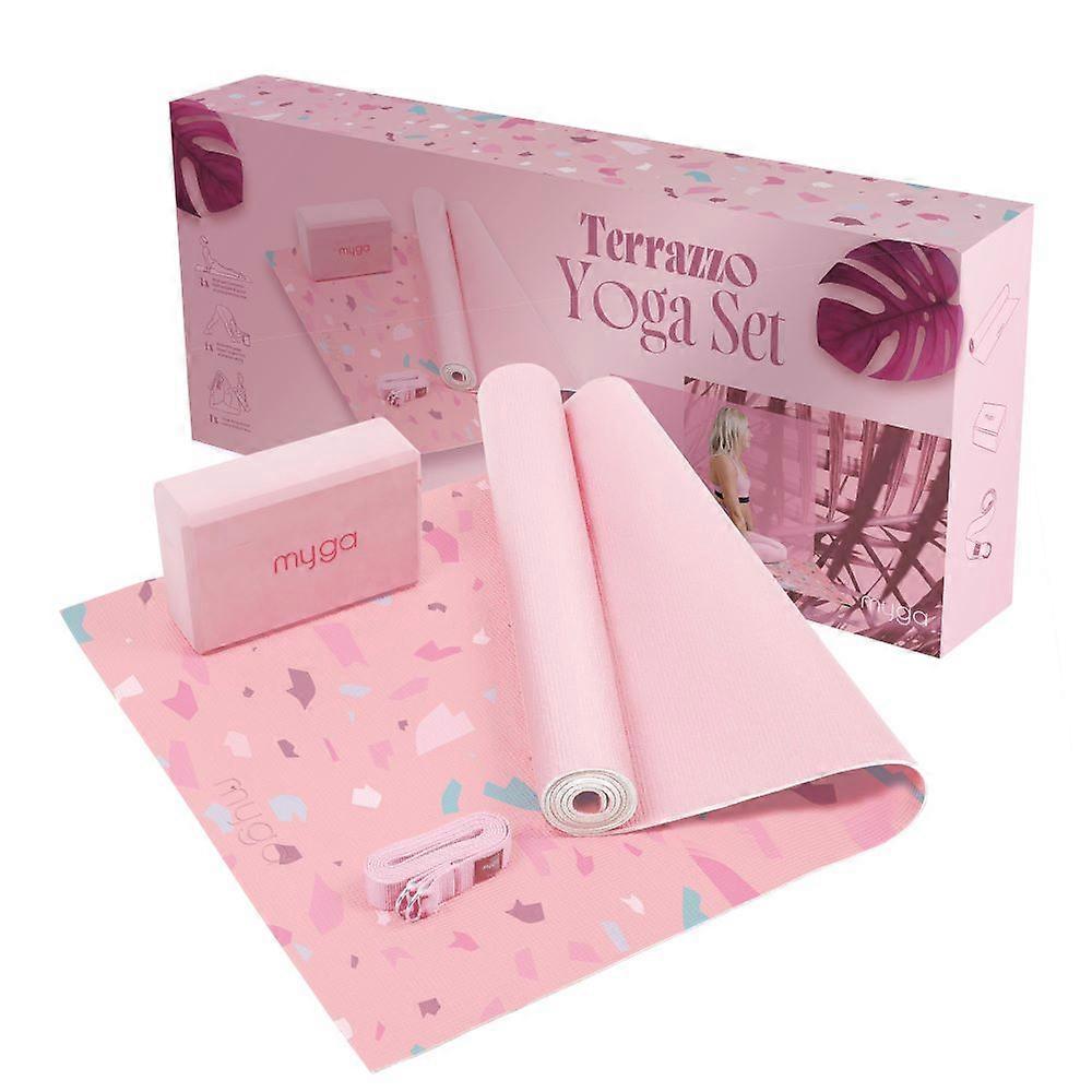 myga Terrazzo Yoga Set: mat, block, strap