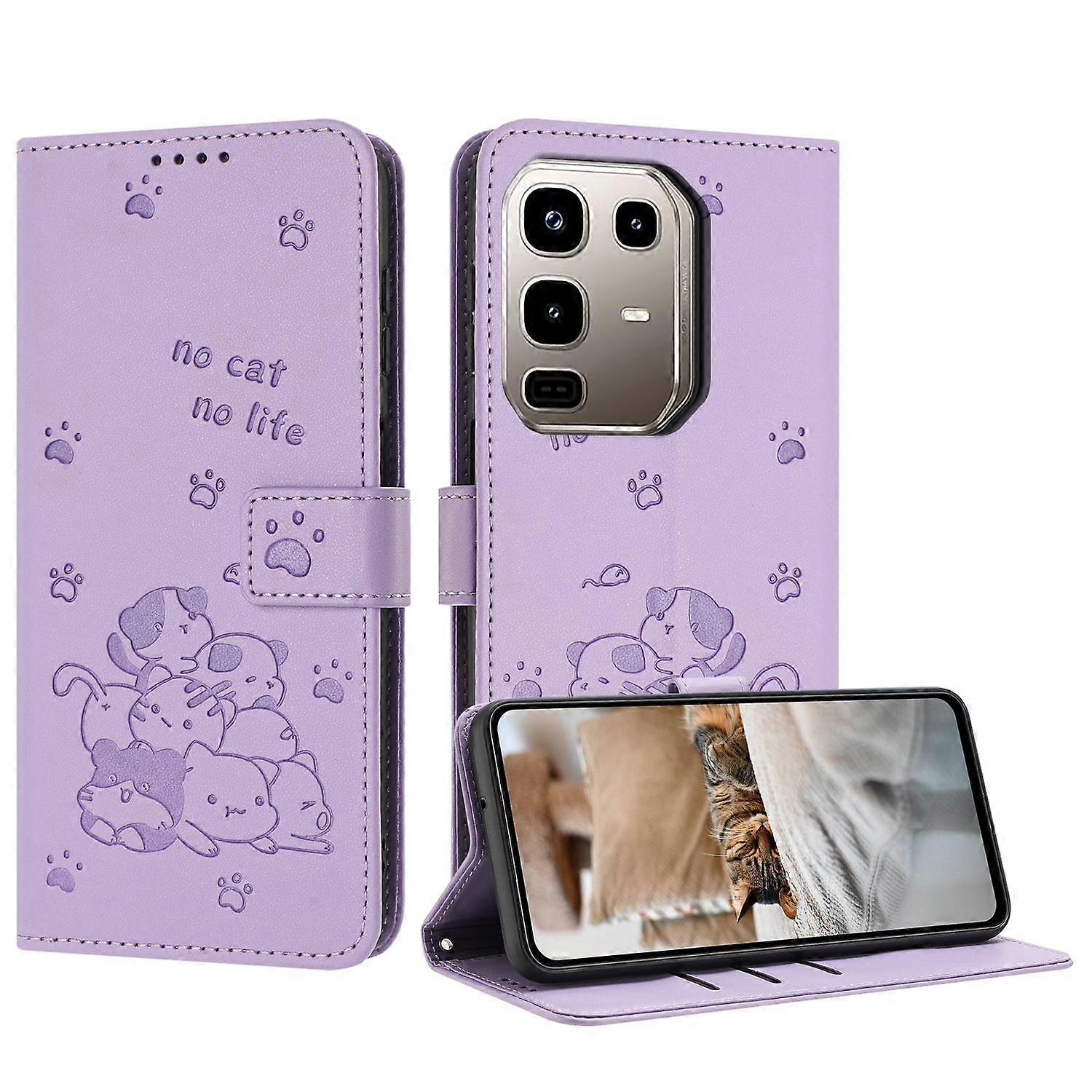 Embossed Kitten Phone Leather Case with Lanyard