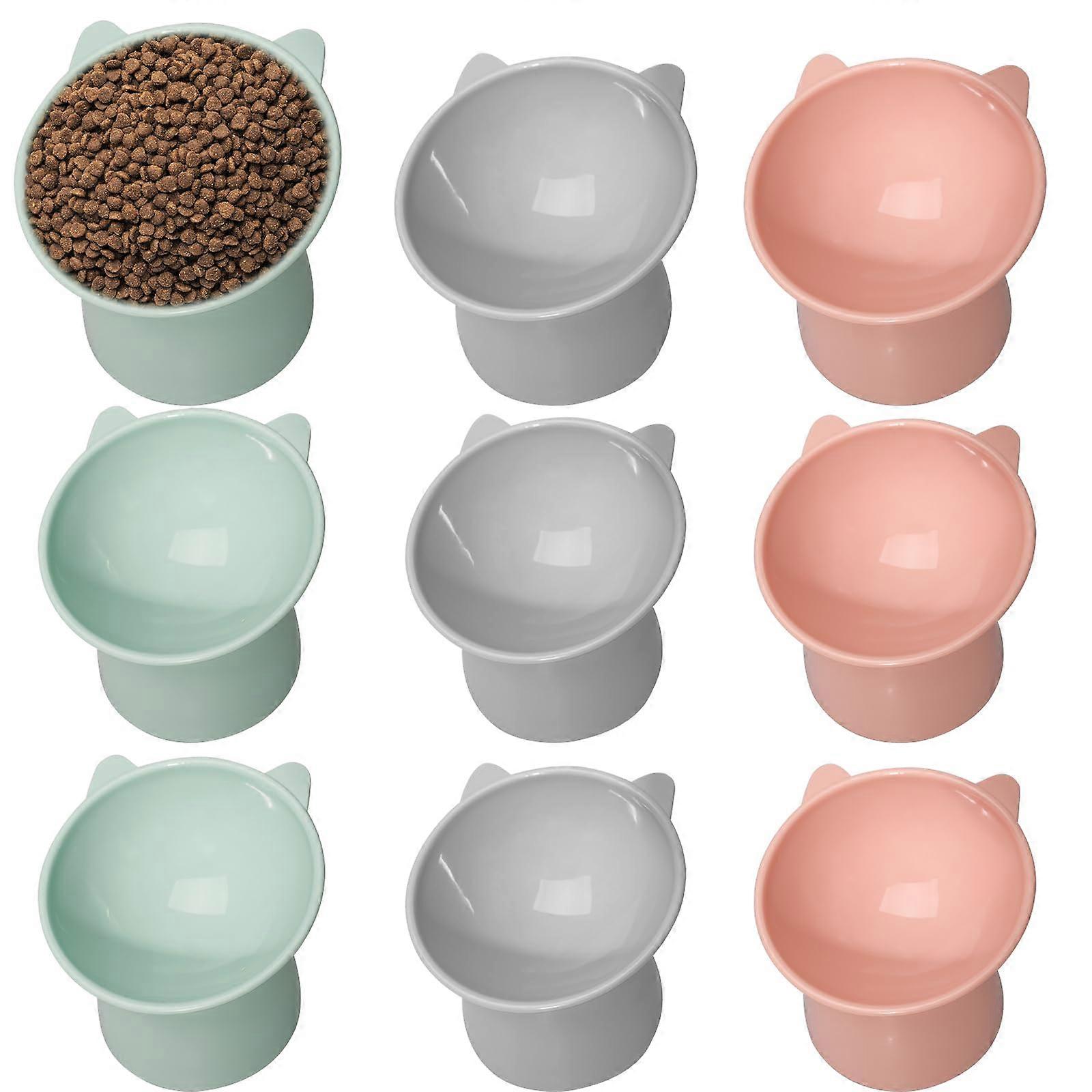 9 Pcs Tilted Elevated Cat Bowls 15 Degree Plastic Anti-Vomit Feeders for Cats and Small Dogs Slanted Design