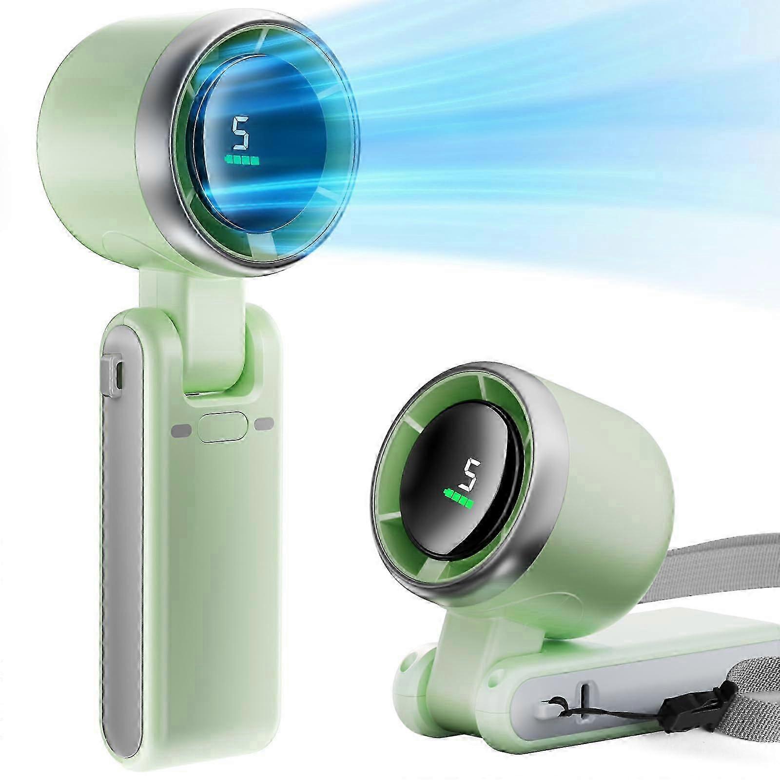 Foldable Handheld Fan, Portable High-Speed Rechargeable 5000mAh Mini Turbo Fan, Digital Display, 5-Speed Adjustable Personal Small Pocket Fan