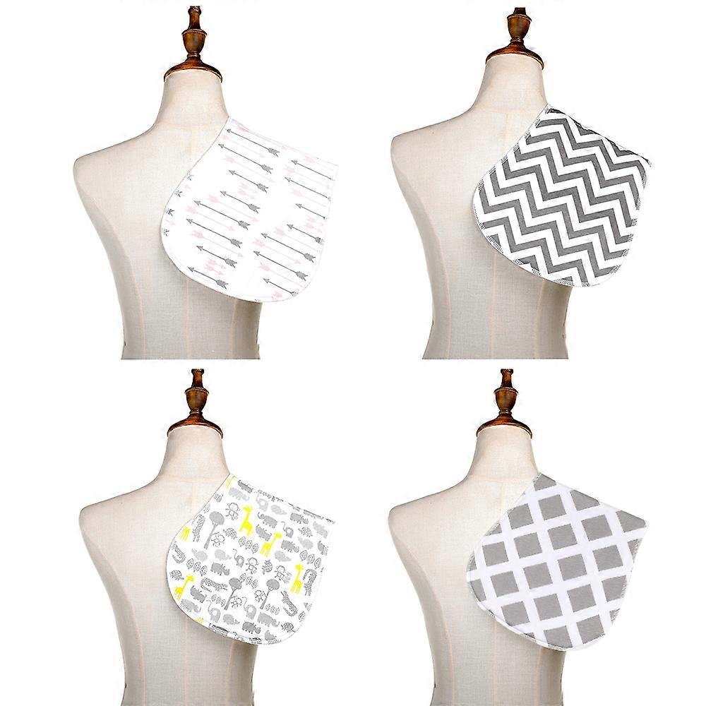 Set Of 4 Cotton Burp Cloths - Four Ultra-Absorbent Layers Keep Clothes Dry Button Transforms Burp Cloth Into Baby Bib-Grey