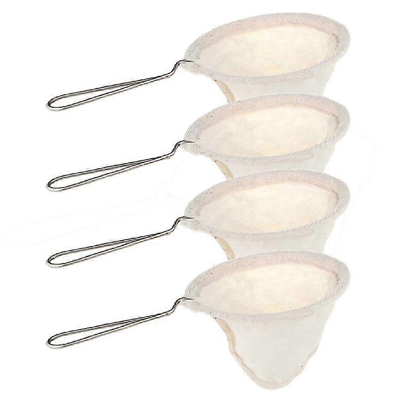 4-Piece Flannel Coffee Filter Strainers with Wooden Handles Handcrafted Reusable Drip Pots