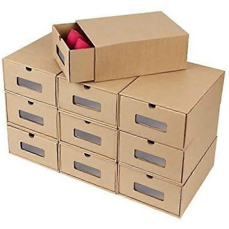 Pack of 10 Kraft Paper Shoe Boxes with Window and Drawer 335 cm x 23 cm x 13 cm