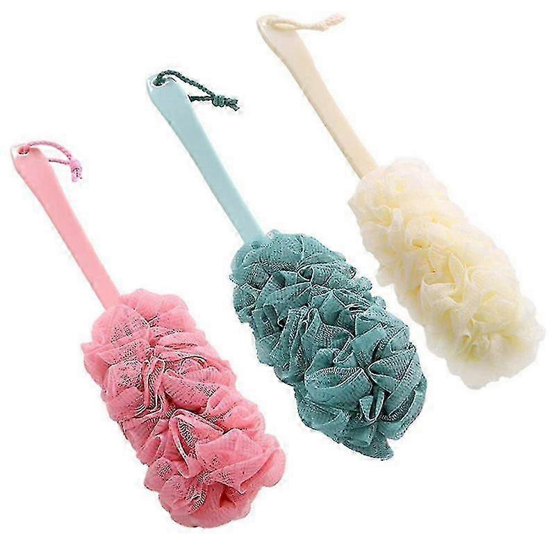 3 Pack Long Handle Shower Brush with Soft Nylon Mesh for Exfoliating & Back Cleaning