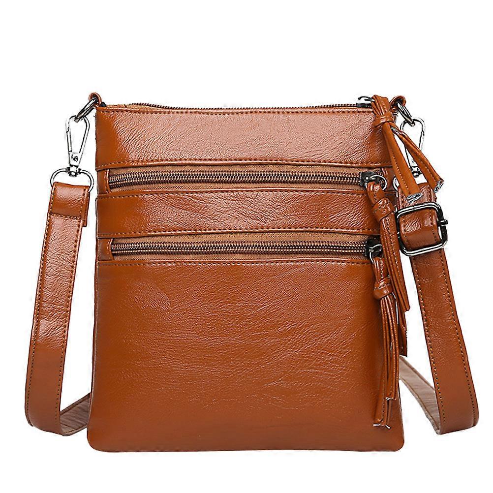 Brown PU Crossbody Bag Retro Shoulder Pouch with Zipper Lightweight Portable for Daily Use Festivals