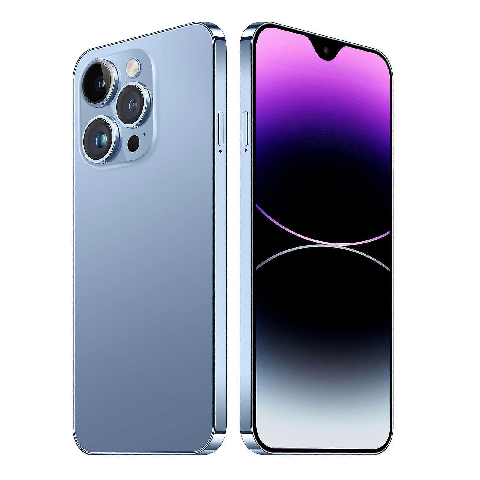 I14 Pro Max 6.7 אינטש טלפון סלולרי 5G Dual Band Wifi 8BG 256GB 4G טלפון סלולרי נעול עם מצלמה קדמית 16MP מצלמה אחורית 32MP מצלמה 100-240V כחול תקע ארה"ב