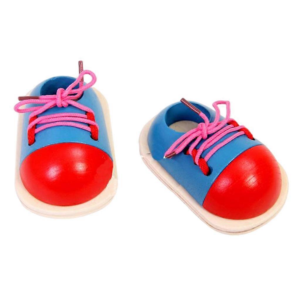 Wood Lacing Toys Adorable Shoes Threading Toy Learning Activity Red Patience And Observation Exercise 6 5x11x4cm 1 Pair