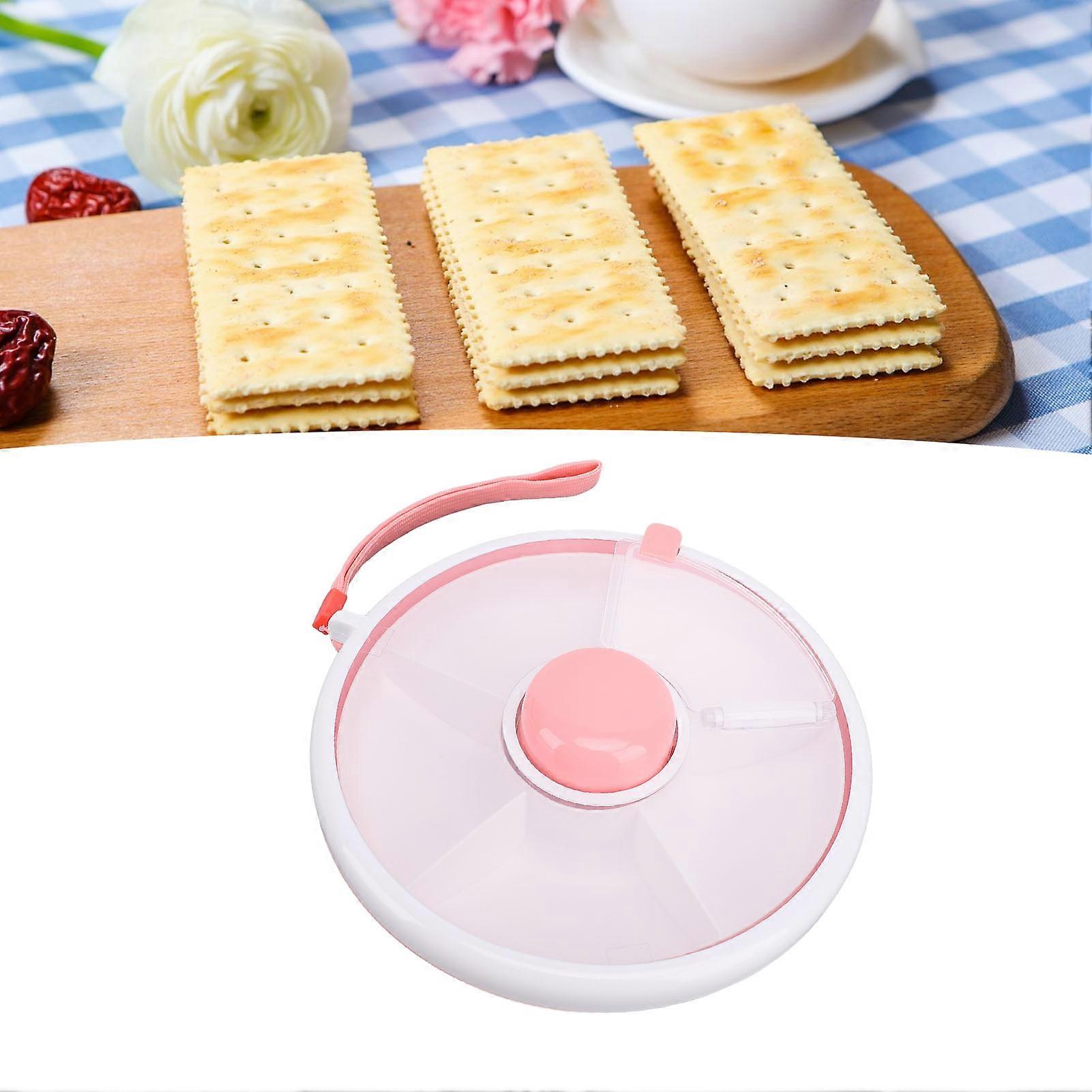 Snack Rotating Container with Lid 5 Compartment Dispenser Leakproof Spill Proof Sealing Kids Fruit Rotating Bundle for Lunch Dried Fruit Pink 