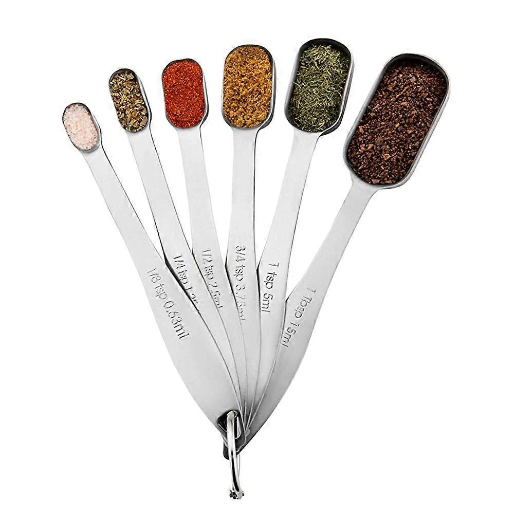 Stainless Steel Measuring Spoons Set 6pcs Kitchen Tools for Baking, Cooking with Graduated Scales for Sugar, Spices, and Liquid Ingredients