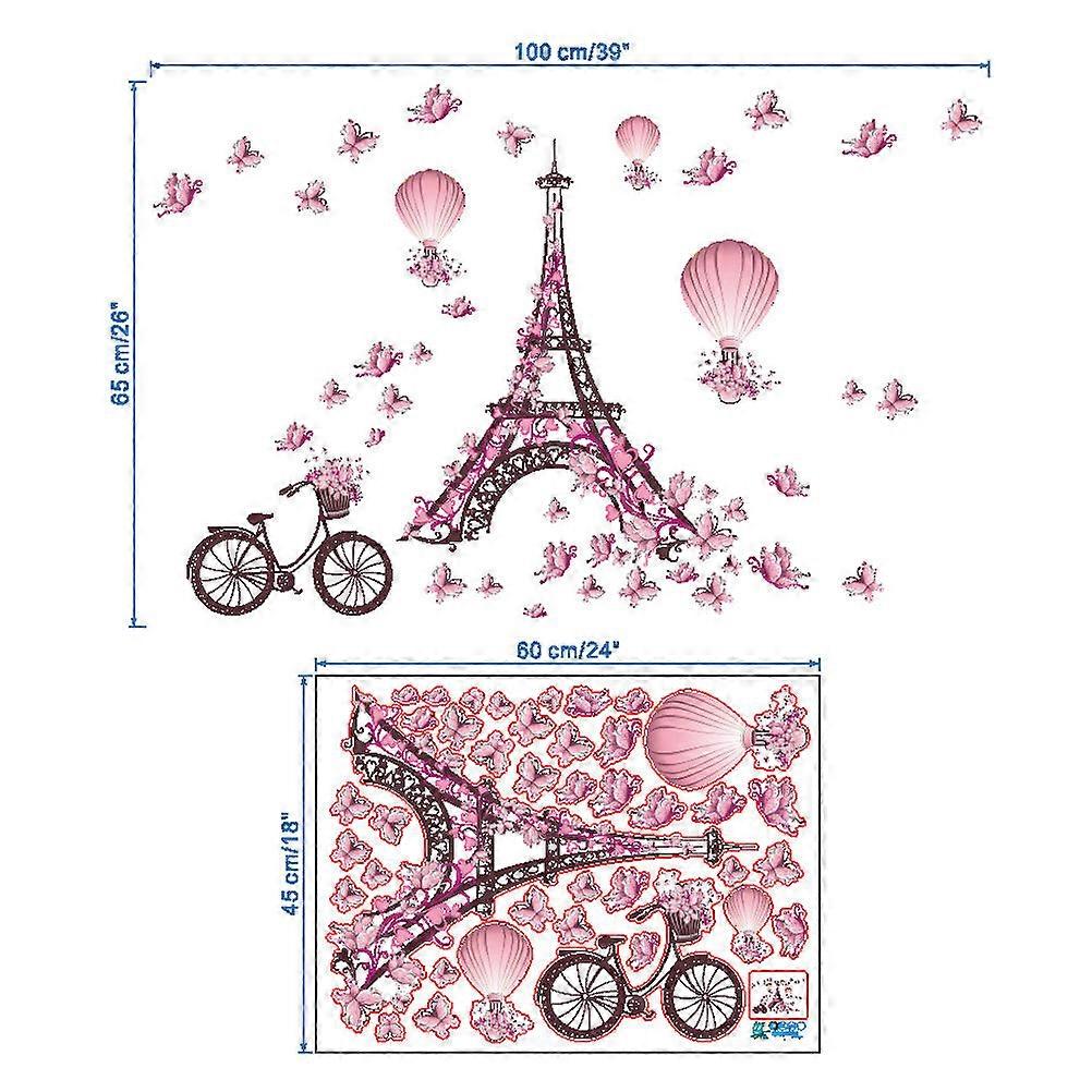 DIY Art Mural Eiffel Tower Decals Pink Color Butterfly Shape Non Fading Reusable Wall Stickers For Home Decoration 1Set