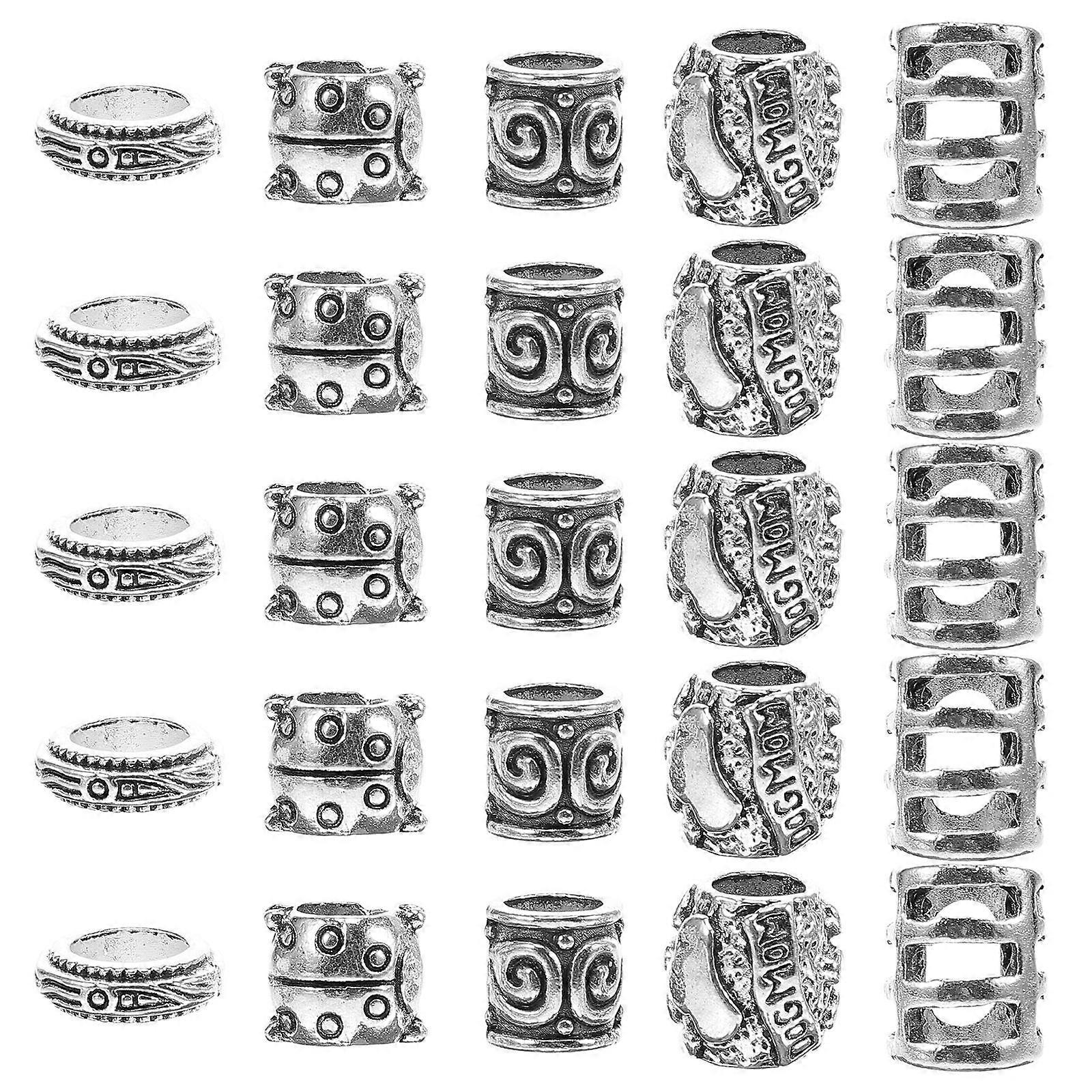 Dreadlock Beads Hair Cuffs Braid Cuffs Role Playing Grey 1.2x0.7cm Metal Braids Accessory 50Pcs