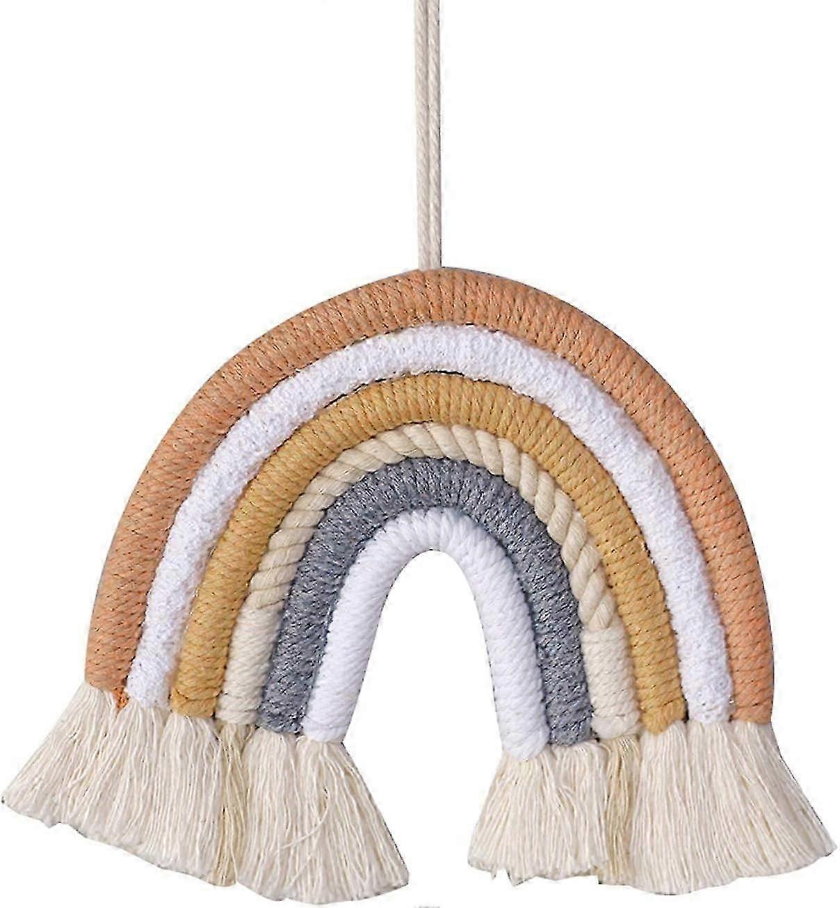 Rainbow Macrame Tapestry - Håndvevd Bohemian Wall Dekor for fester Barnehager Dorms