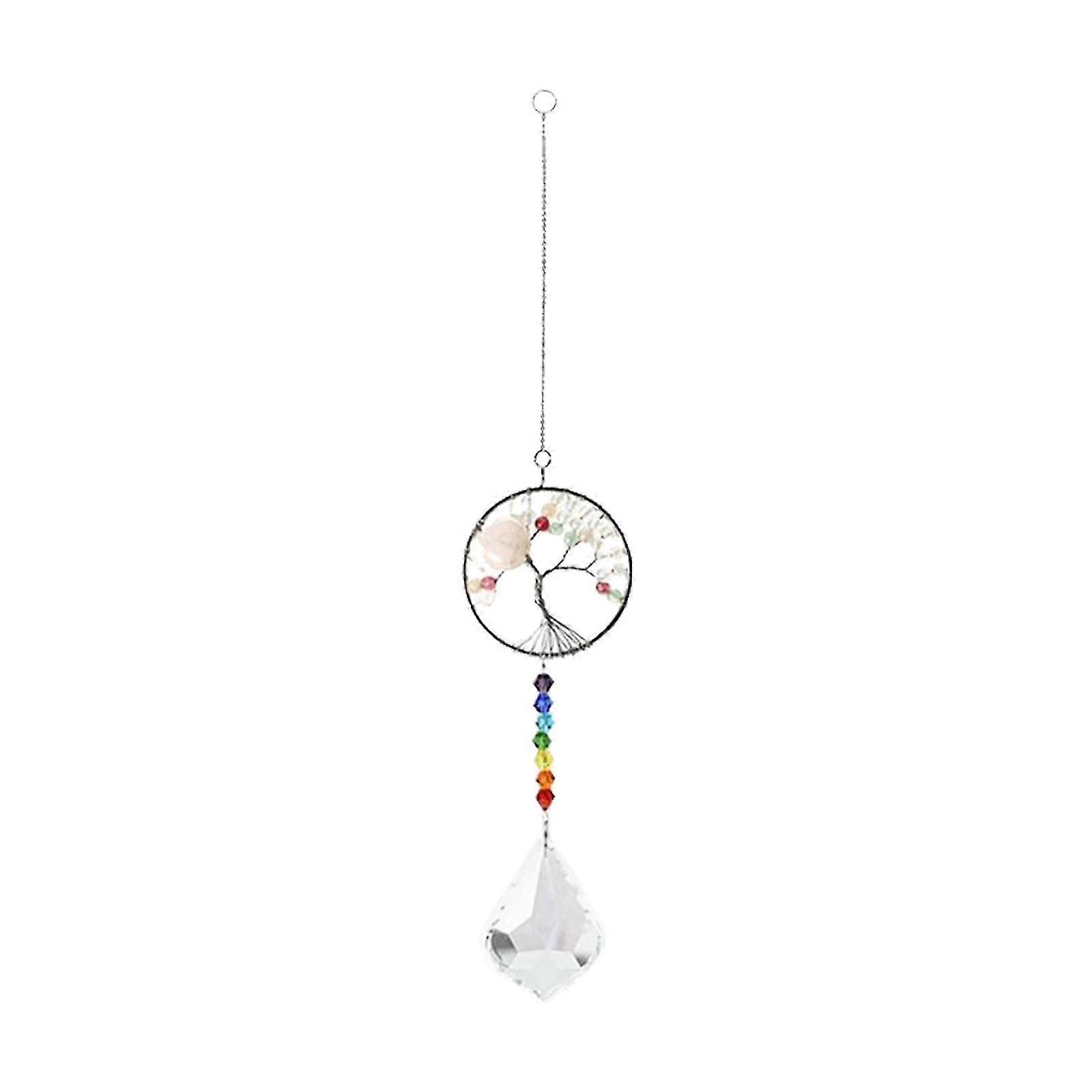 Handmade Crystal Ball Prisms Hanging Ornaments Pink Tree of Life