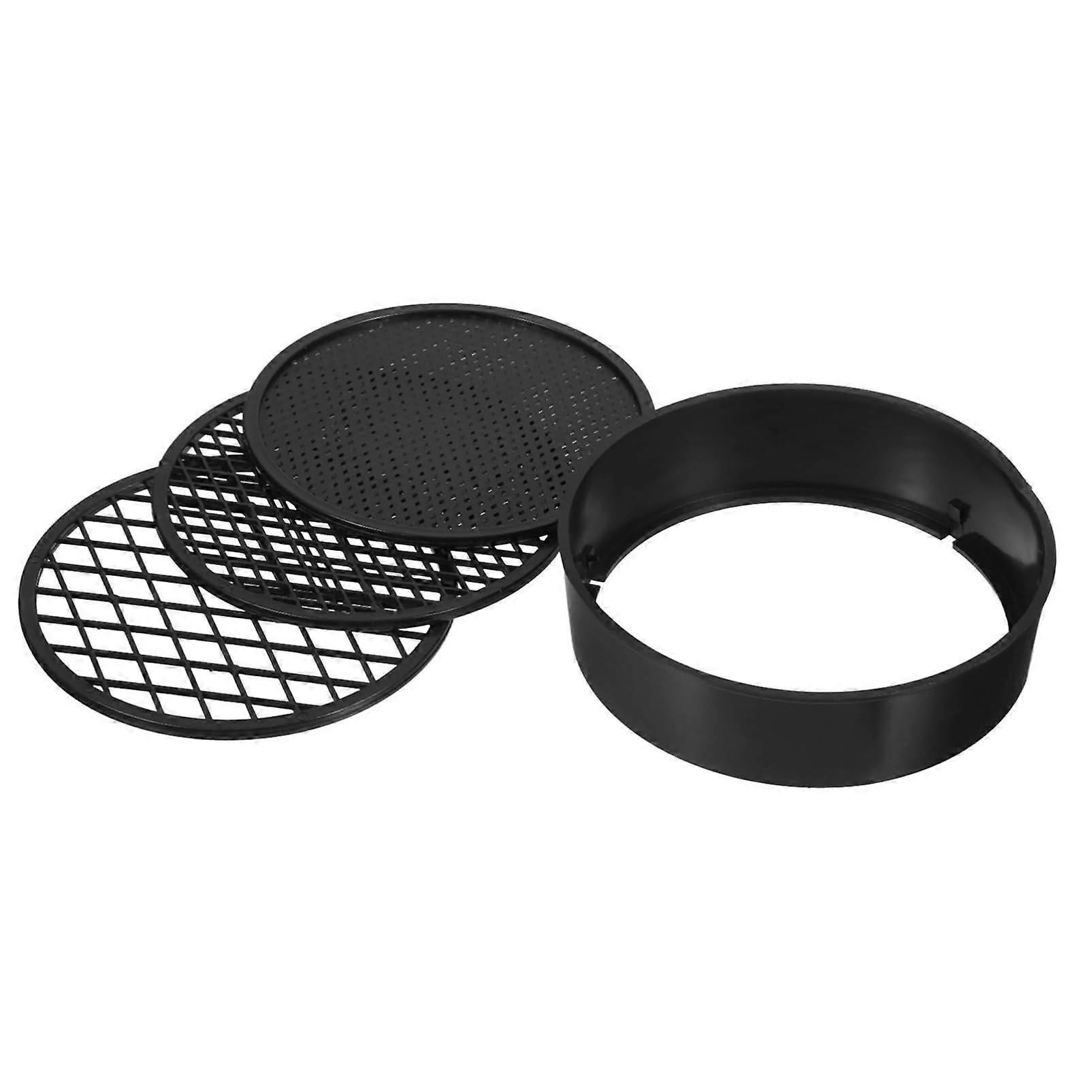 Pack of 3 Plastic Floor Sieve Machine Pot Sieve Floor Sieve Cleaner Roller Soil Compaction Tester Laboratory Sieve Sand Sieve Shrimp Sieve Black