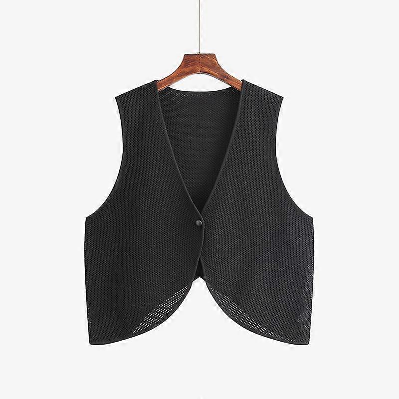 Plus Size Women's V-neck Hollow Out Sleeveless Tops Early Autumn Loose Knit Vest