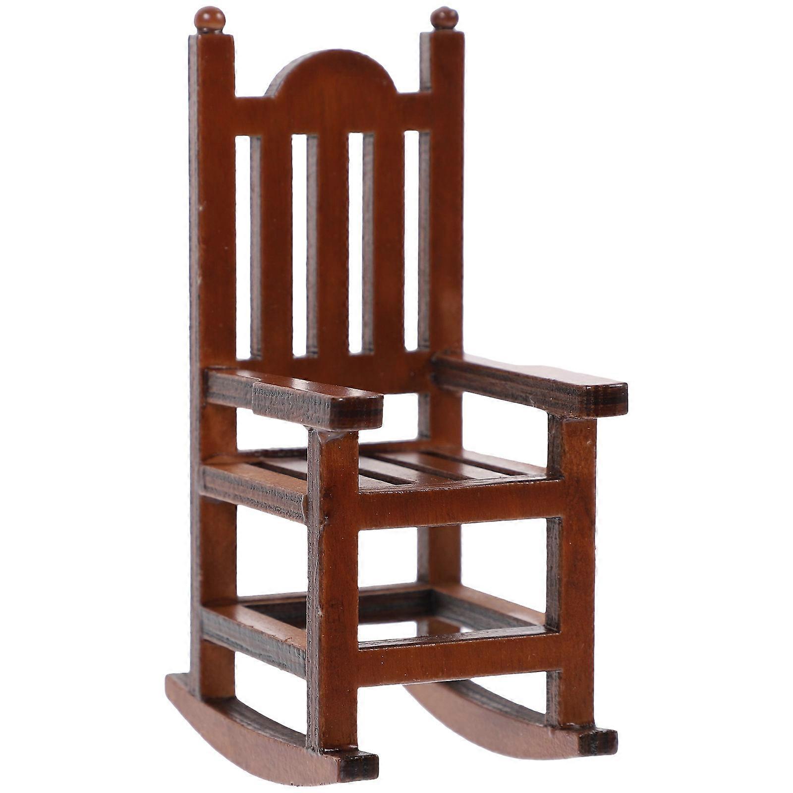 Dollhouse Simulation Chair Wooden Mini Rocking Chair Decoration For Diy Projects Dark .00X4.00X9.50cm Decorative 1Set