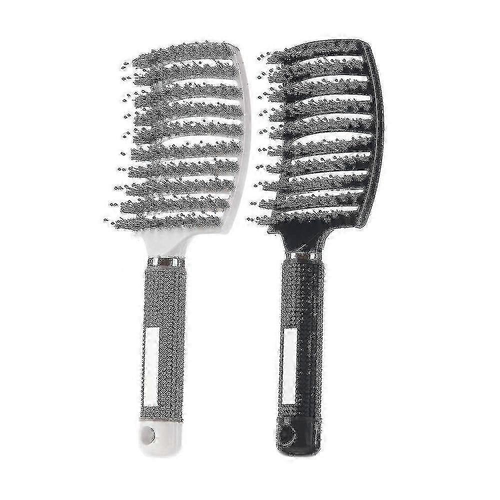 2 Pack Boar Bristle Hair Brush, Curved And Vented Detangling Hair Brush Compatible With Lo