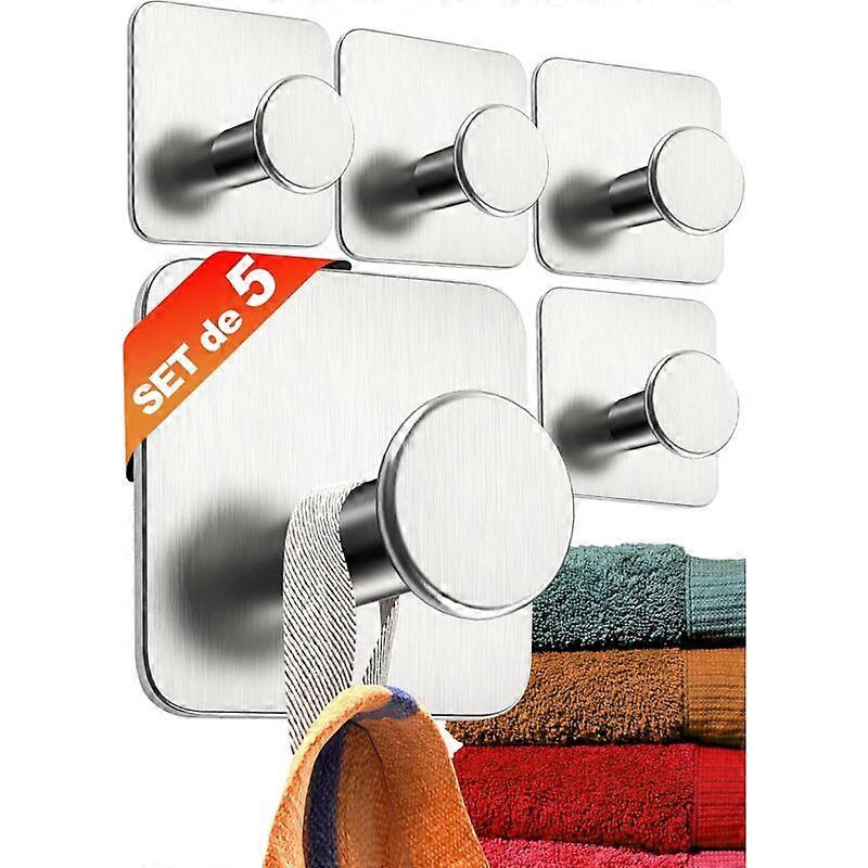Towel Hooks No Drilling Towel Holder Set of 5 - Modern Bathroom Towel Hooks - Stainless Steel Wall Mounted Adhesive Hook, 4.54.5cm