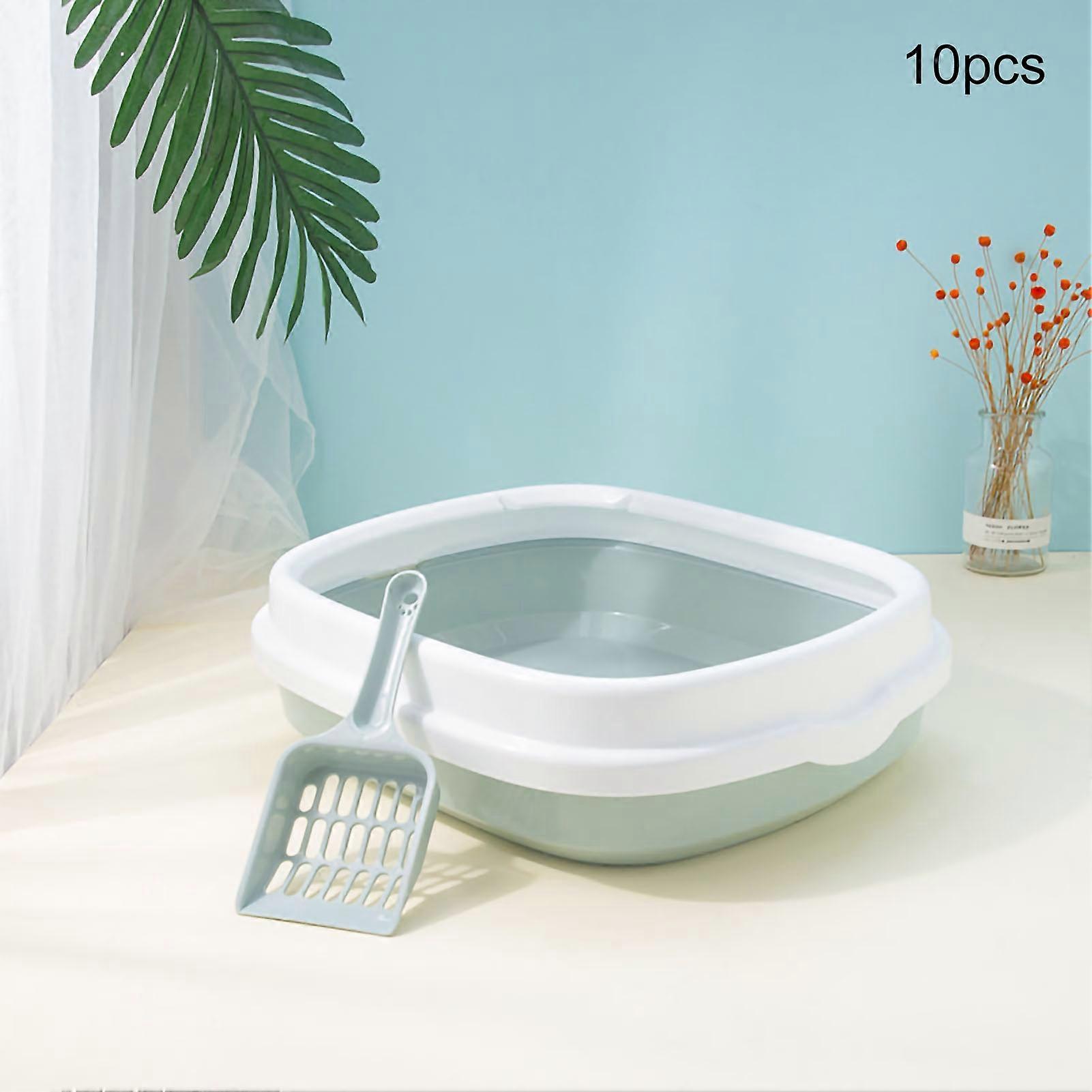 Cat Litter Pan Large Space Splash Resistance Thickened Semi Enclosed Cat Poop Basin with Cat Litter Shovel Blue L