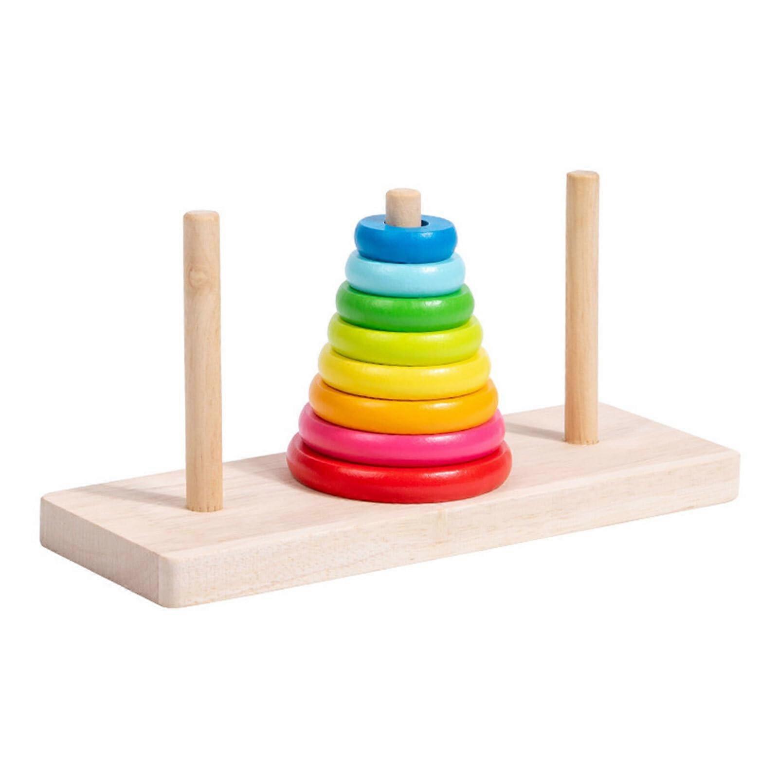 Hanoi Wooden Tower Toy with 8 Color Rings for Color Perception Development - 8 Layers of Colorful Stacking Fun